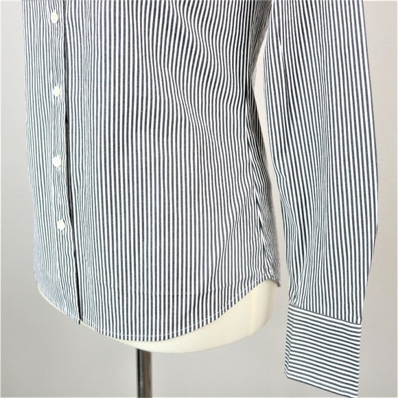 J. Crew Haberdashery Black White Pinstripe Perfect Stretch Button Up Long Sleeve - Picture 6 of 16